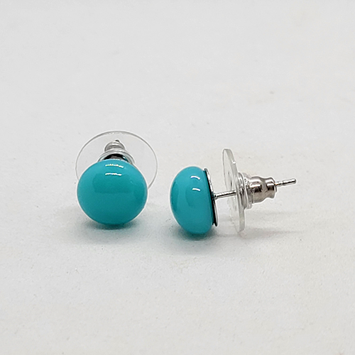 Aqua Fused Glass Stud Earrings