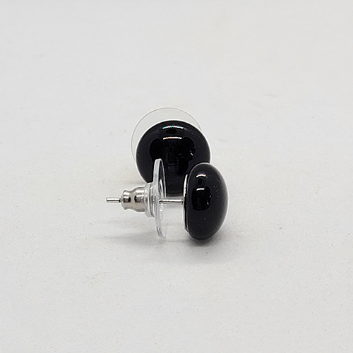 Black Fused Glass Stud Earrings