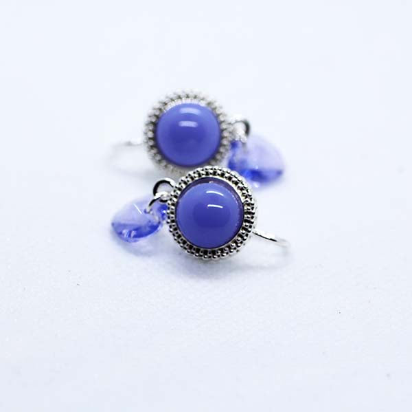 Soft lilac handmade artisan glass cabochon earrings with lilac crystal heart drops