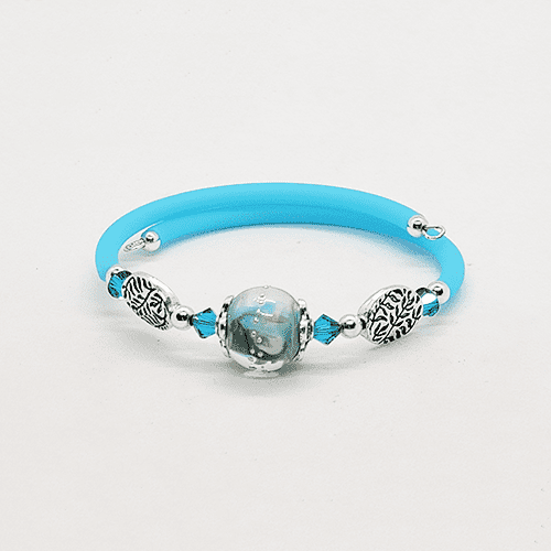 Teal toned Artisan Glass Memory Wire Bracelet