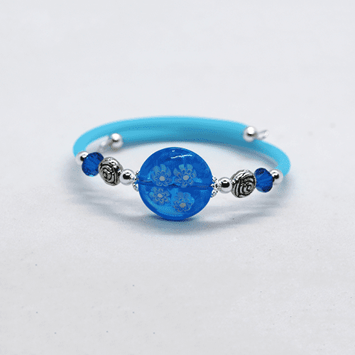 Murano Glass Sky Blue Memory Wire Bracelet (Slim Wrist)