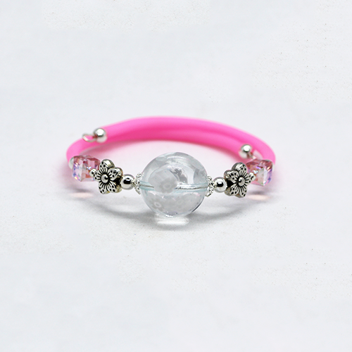 Pink & Clear Murano Glass Memory Wire Bracelet (Slim Wrist)
