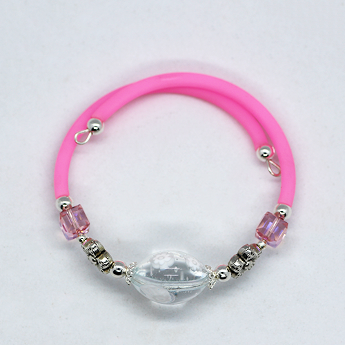 Pink & Clear Murano Glass Memory Wire Bracelet (Slim Wrist)