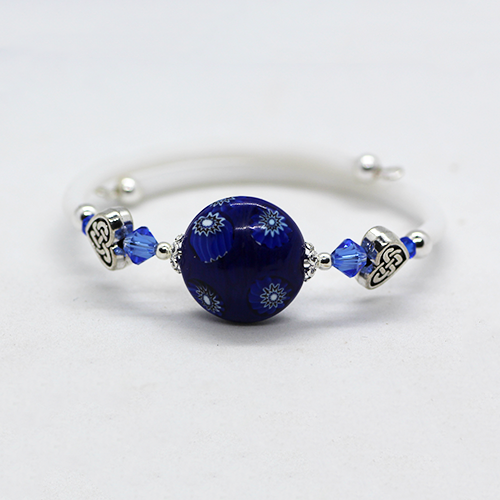 Blue & White toned Murano Glass Memory Wire Bracelet (Slim Wrist)