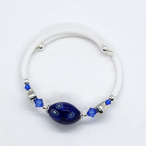 Blue & White toned Murano Glass Memory Wire Bracelet (Slim Wrist)