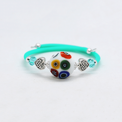 White multi coloured Murano Glass Memory Wire Bracelet (Slim Wrist)