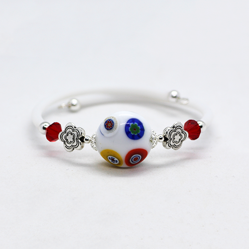 Solid White with Multiple colours Murano Glass Memory Wire Bracelet (Slim Wrist)