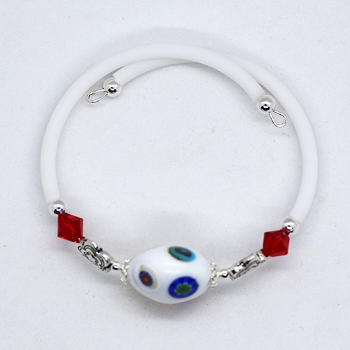 Solid White with Multiple colours Murano Glass Memory Wire Bracelet (Slim Wrist)