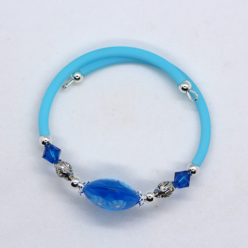 Murano Glass Sky Blue Memory Wire Bracelet (Slim Wrist)
