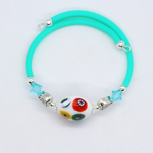 White multi coloured Murano Glass Memory Wire Bracelet (Slim Wrist)