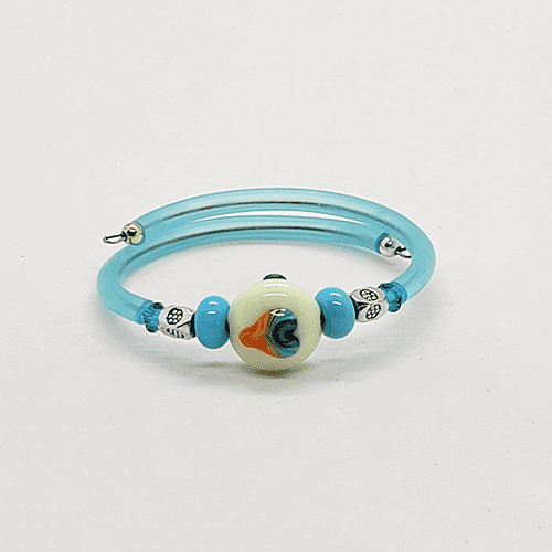 Blue toned Artisan Glass Memory Wire Bracelet (Slim Wrist)