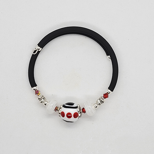 Black and white Artisan Glass Memory Wire ladies Bracelet
