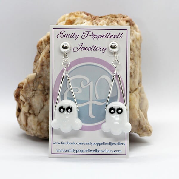 Halloween Ghost Artisan Glass earrings on studs