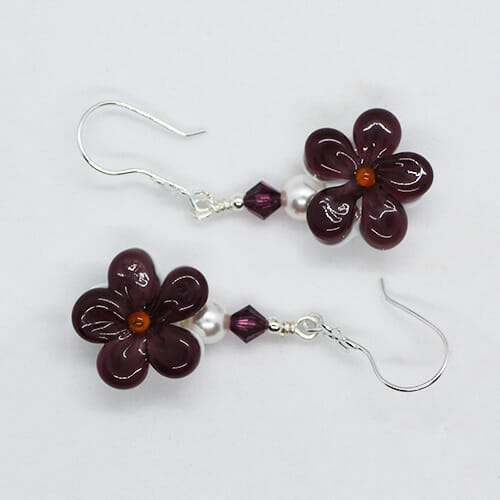 Maroon Daisy Flower Artisan Glass Earring