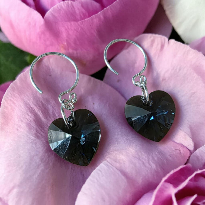 Smokey Grey Crystal Heart Earrings