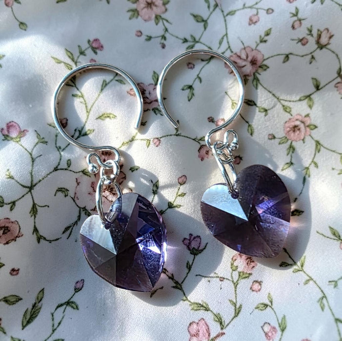 Purple Crystal Heart Earrings
