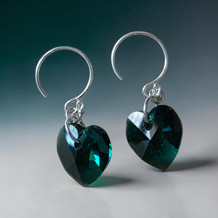 Green Crystal Heart Earrings