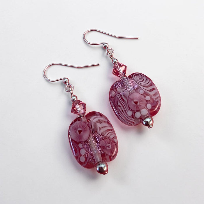 Artisan Glass Pink Squoval Shaped Earrings with Murrine