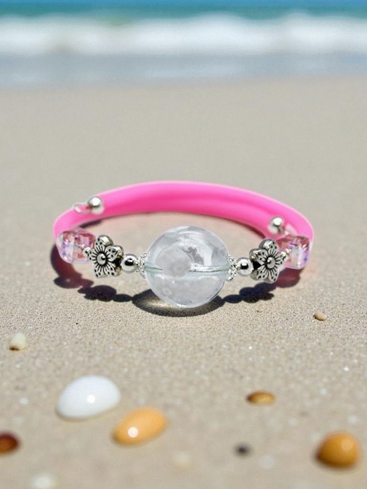 Pink & Clear Murano Glass Memory Wire Bracelet (Slim Wrist)