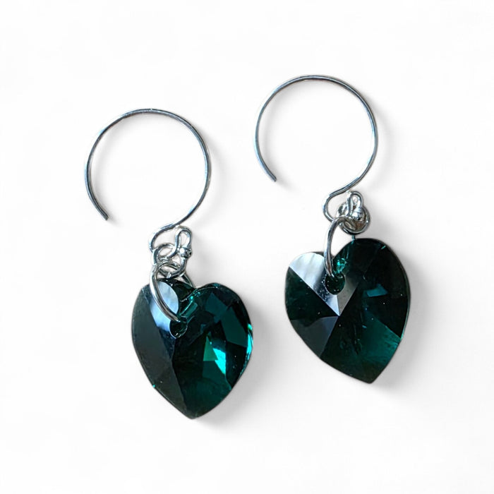 Green Crystal Heart Earrings