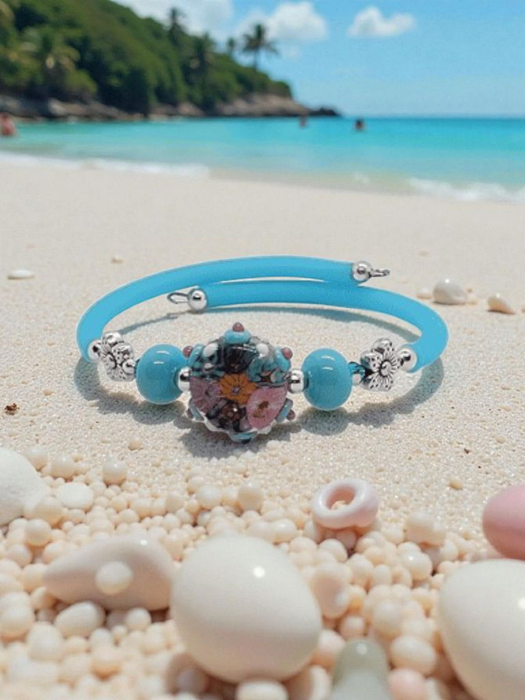 Sky Blue Artisan Glass Memory Wire Ladies Bracelet