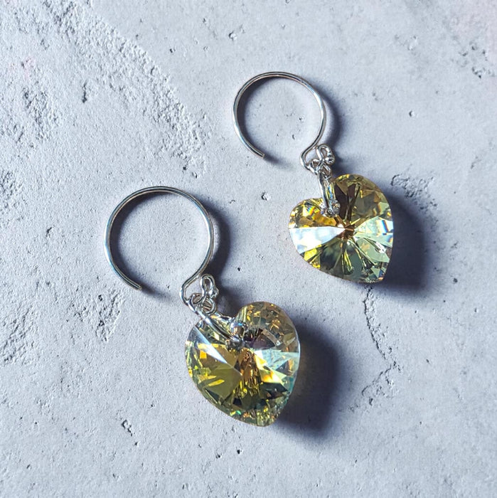Iridescent Crystal Heart Earrings