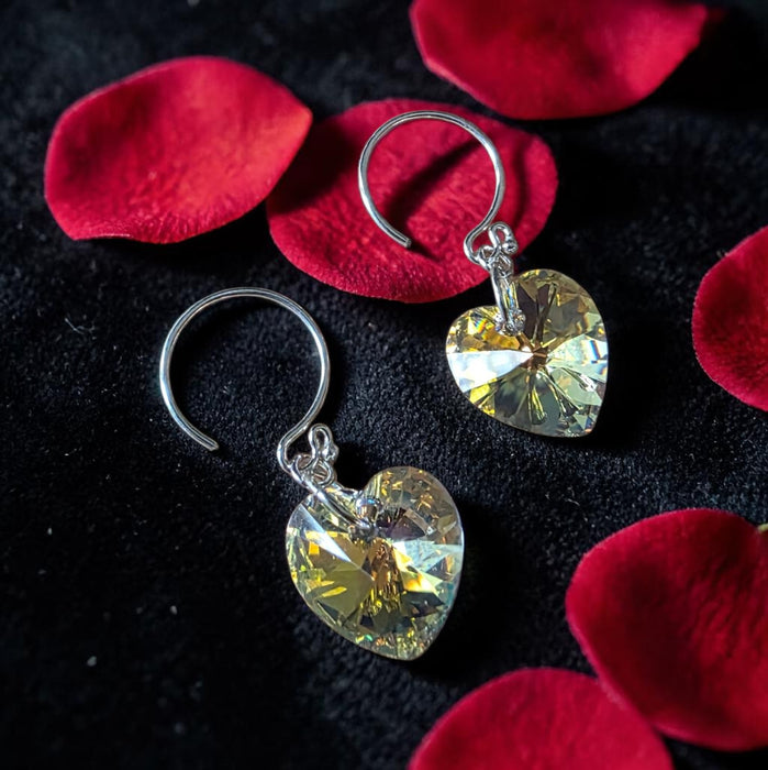 Iridescent Crystal Heart Earrings