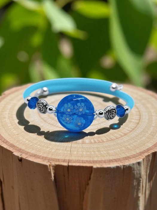 Murano Glass Sky Blue Memory Wire Bracelet (Slim Wrist)