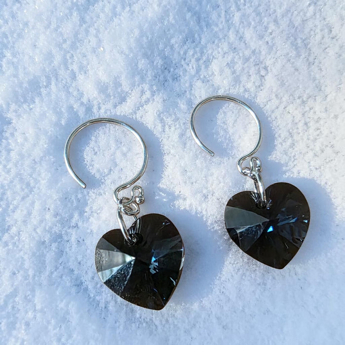 Smokey Grey Crystal Heart Earrings