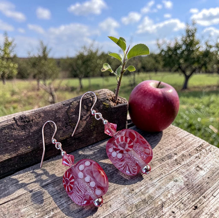 Artisan Glass Pink Squoval Shaped Earrings with Murrine