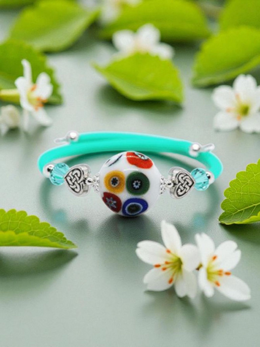 White multi coloured Murano Glass Memory Wire Bracelet (Slim Wrist)