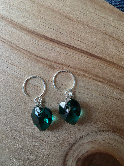 Green Crystal Heart Earrings
