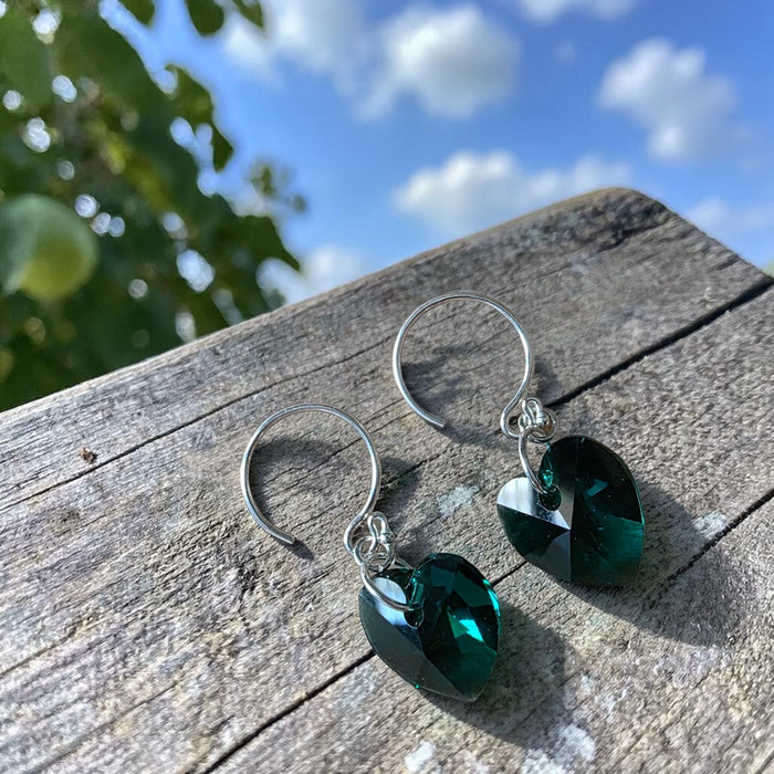 Green Crystal Heart Earrings
