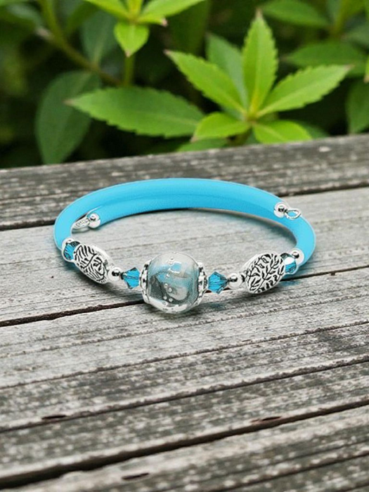 Teal toned Artisan Glass Memory Wire Bracelet