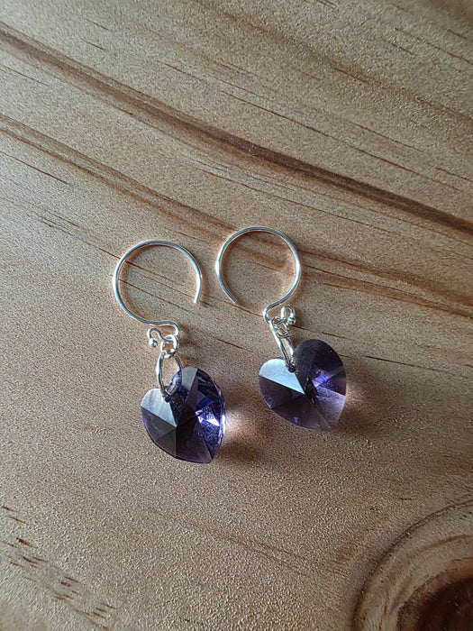Purple Crystal Heart Earrings