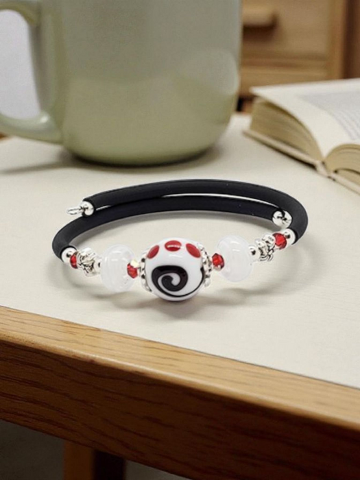 Black and white Artisan Glass Memory Wire ladies Bracelet