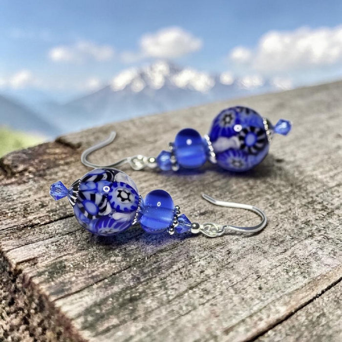 Soft Blue Artisan Glass Earrings with embedded Murrine