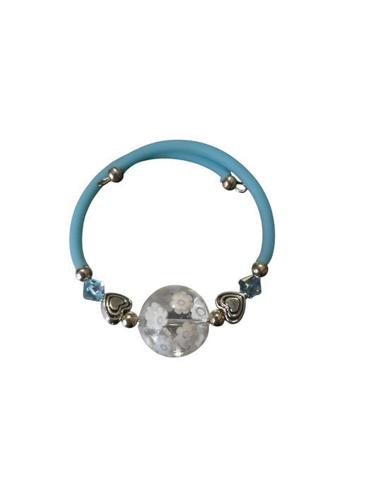 Sky Blue & Clear Murano Glass Memory Wire Bracelet (Slim Wrist)