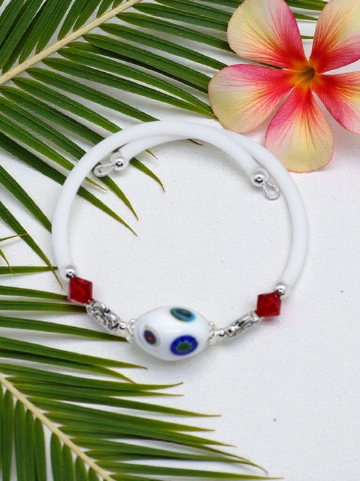 Solid White with Multiple colours Murano Glass Memory Wire Bracelet (Slim Wrist)