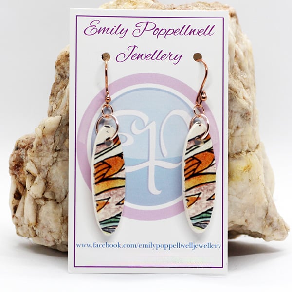 Handmade Jungle Themed Enamel Focal Bead Earrings with Copper Hooks