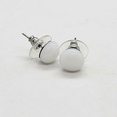 White Fused Glass Stud Earrings